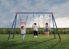 Blue and Red (1637) 1-FunZone Outdoor Metal 3-Piece Swing Set - Includes 2 Swings and 1 Trapeze Bar