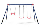 Blue and Red (1637) 3-FunZone Outdoor Metal 3-Piece Swing Set - Includes 2 Swings and 1 Trapeze Bar