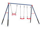 Blue and Red (1637) 4-FunZone Outdoor Metal 3-Piece Swing Set - Includes 2 Swings and 1 Trapeze Bar