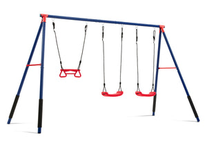 Blue and Red (1637) 4-FunZone Outdoor Metal 3-Piece Swing Set - Includes 2 Swings and 1 Trapeze Bar