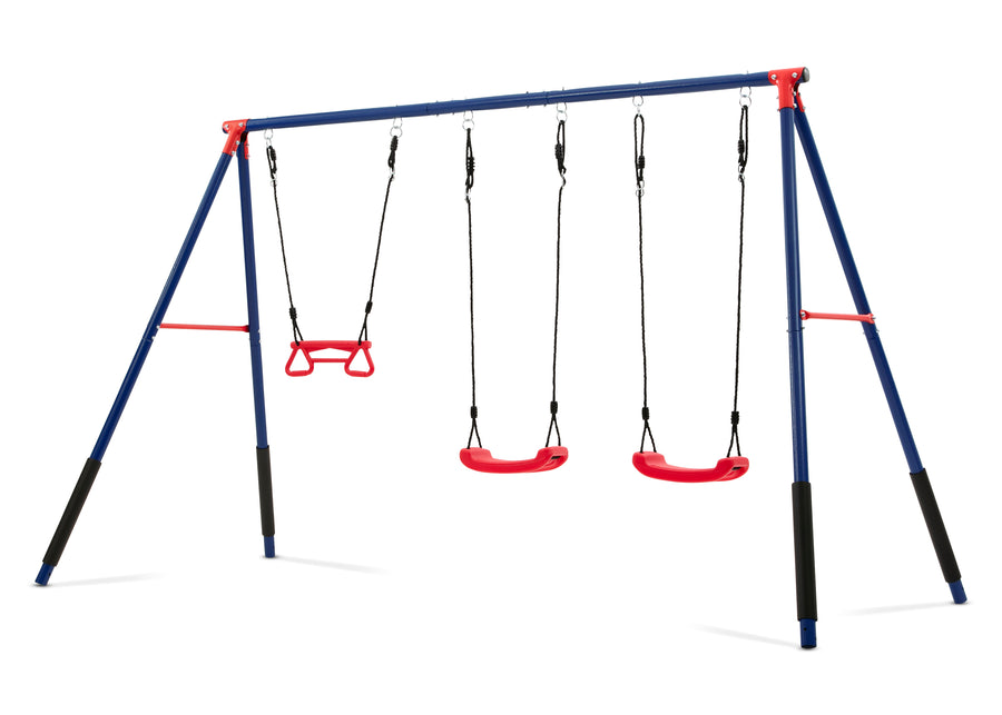 Blue and Red (1637) 5-FunZone Outdoor Metal 3-Piece Swing Set - Includes 2 Swings and 1 Trapeze Bar