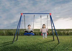 Blue and Red (1637) 0-FunZone Outdoor Metal 2-Piece Swing Set - Includes 1 Swing and 1 Disc/Saucer Swing