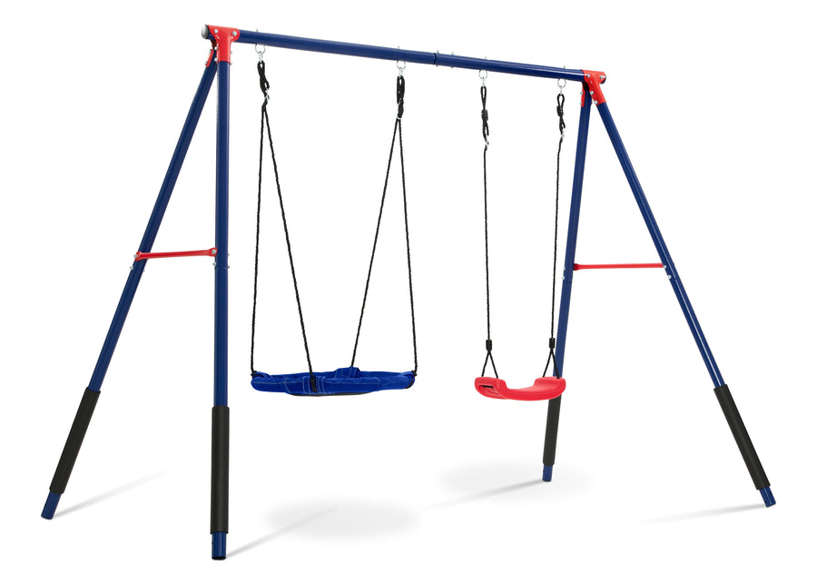 Blue and Red (1637) 4-FunZone Outdoor Metal 2-Piece Swing Set - Includes 1 Swing and 1 Disc/Saucer Swing