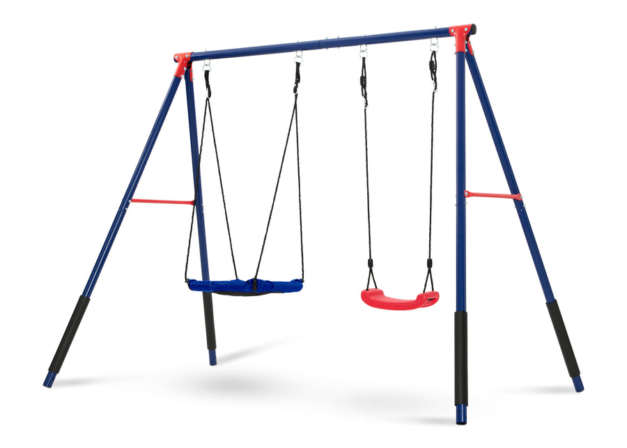 Blue and Red (1637) 5-FunZone Outdoor Metal 2-Piece Swing Set - Includes 1 Swing and 1 Disc/Saucer Swing