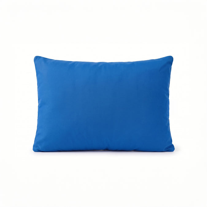 A rectangular blue throw pillow with a smooth fabric cover, centered against a plain white background. 25-Beautyrest Cooling Toddler Pillow