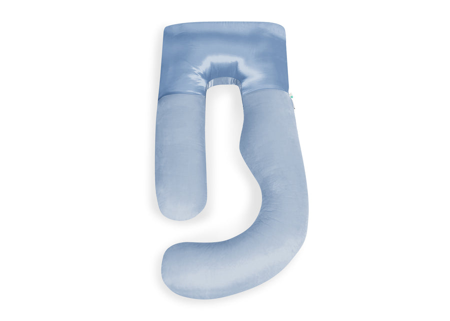A light blue U-shaped nursing pillow with a wide top section and a curved bottom support, shown on a plain white background. 37-U-Shaped Pregnancy Pillow with Customizable Head Pillow