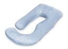 A light blue U-shaped nursing pillow with a plush, velvety texture, shown on a clean white background. 33-U-Shaped Pregnancy Pillow