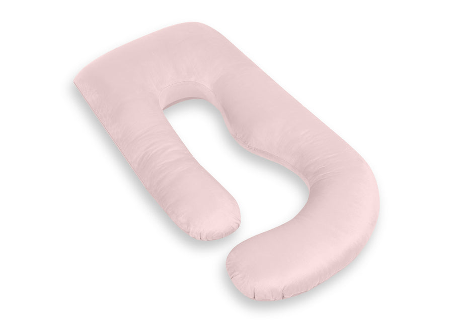 A light pink U-shaped nursing pillow with a soft, padded texture, shown on a clean white background. 38-U-Shaped Pregnancy Pillow