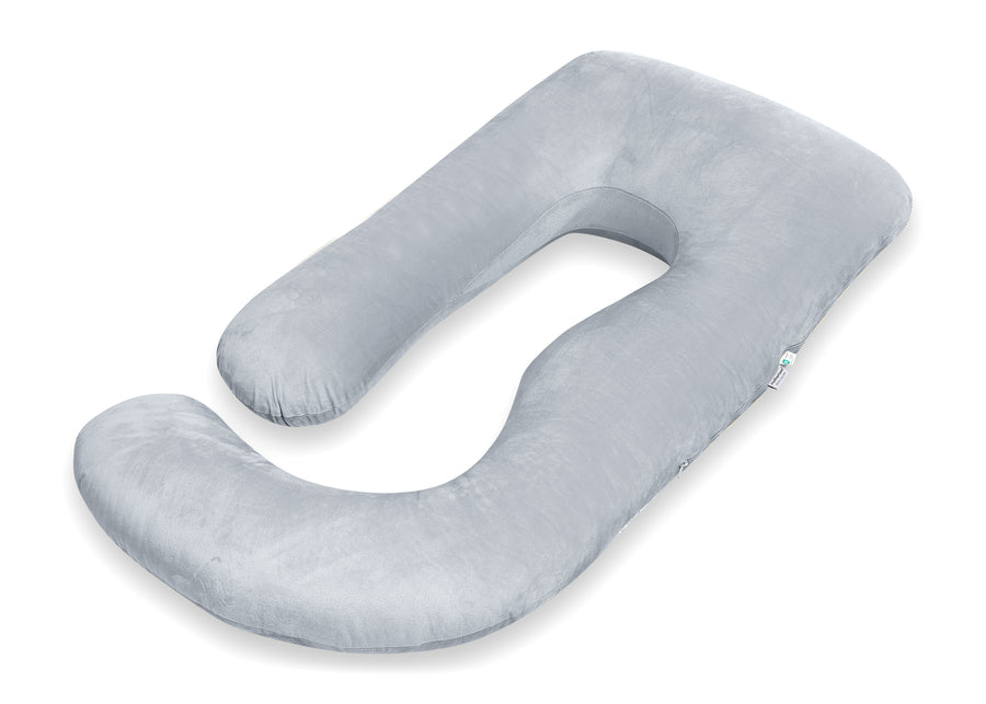 A light gray U-shaped nursing pillow with a plush, soft texture, shown on a clean white background. 36-U-Shaped Pregnancy Pillow
