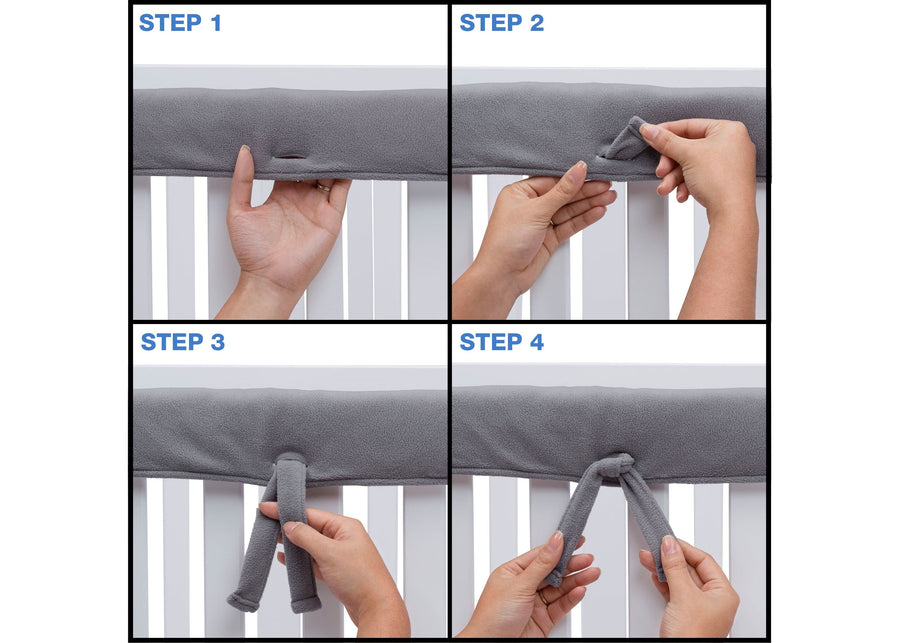 Delta Children Grey (026) Waterproof Fleece Crib Rail Covers/Protectors for Short Side Rails, 2 Pack, Tie Steps View 7-Waterproof Fleece Crib Rail Covers/Protectors for Short Side Rails, 2 Pack