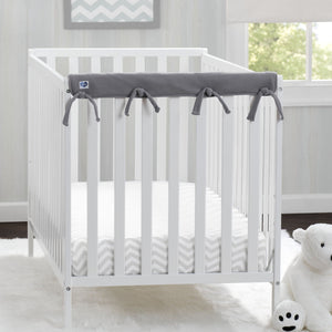 Delta Children Grey (026) Waterproof Fleece Crib Rail Covers/Protectors for Short Side Rails, 2 Pack, Lifestyle View 0-Waterproof Fleece Crib Rail Covers/Protectors for Short Side Rails, 2 Pack