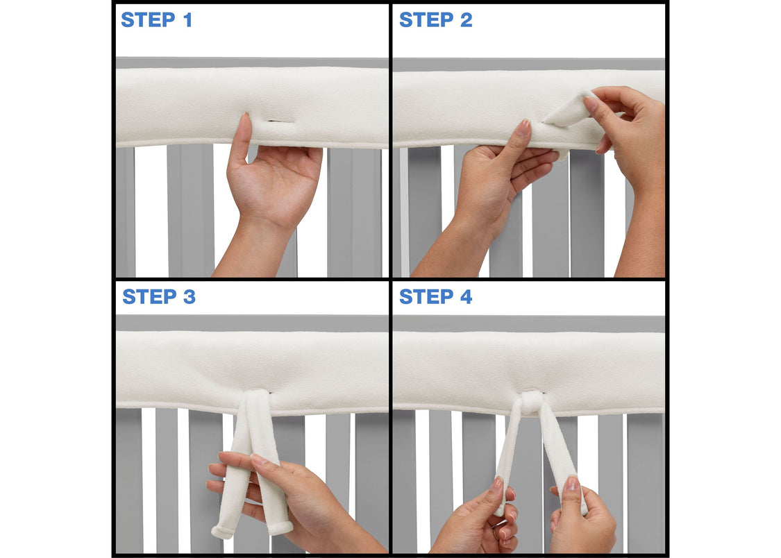 Delta Children Ivory (124) Waterproof Fleece Crib Rail Covers/Protectors for Short Side Rails, 2 Pack, Tie Steps View
