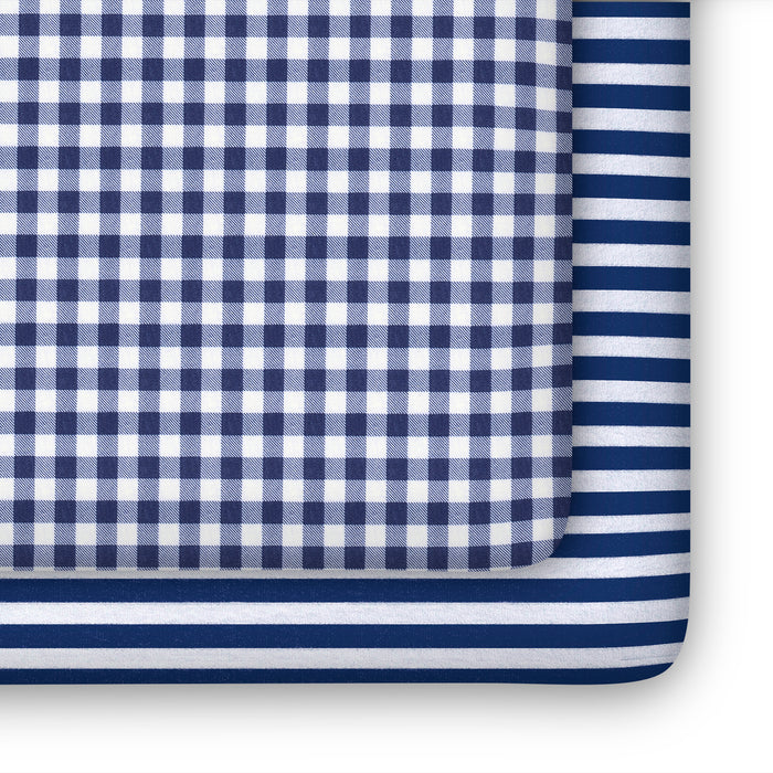 SA2038 3220 crib sheets 2PK navy stripe gingham silo 101 1-Blue Gingham Fitted Crib Sheets - 2 Pack