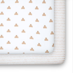 babyGap Tan Teddy Bears & Stripes 100% Organic Cotton Crib Sheets - 2 Pack 3-babyGap Tan Teddy Bears & Stripes 100% Organic Cotton Crib Sheets - 2 Pack