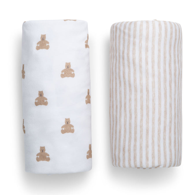 DCB: Tan Teddy Bears & Stripes (2407) 8-babyGap Tan Teddy Bears & Stripes 100% Organic Cotton Crib Sheets - 2 Pack
