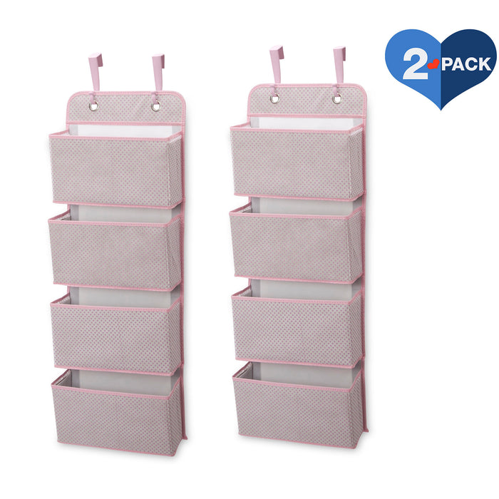 Pink Polka Dots (693) 3-4 Pocket Over The Door Hanging Organizer - 2 Pack