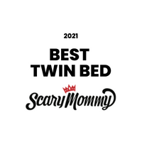 Award text '2021 Best Twin Bed' by Scary Mommy on a white background