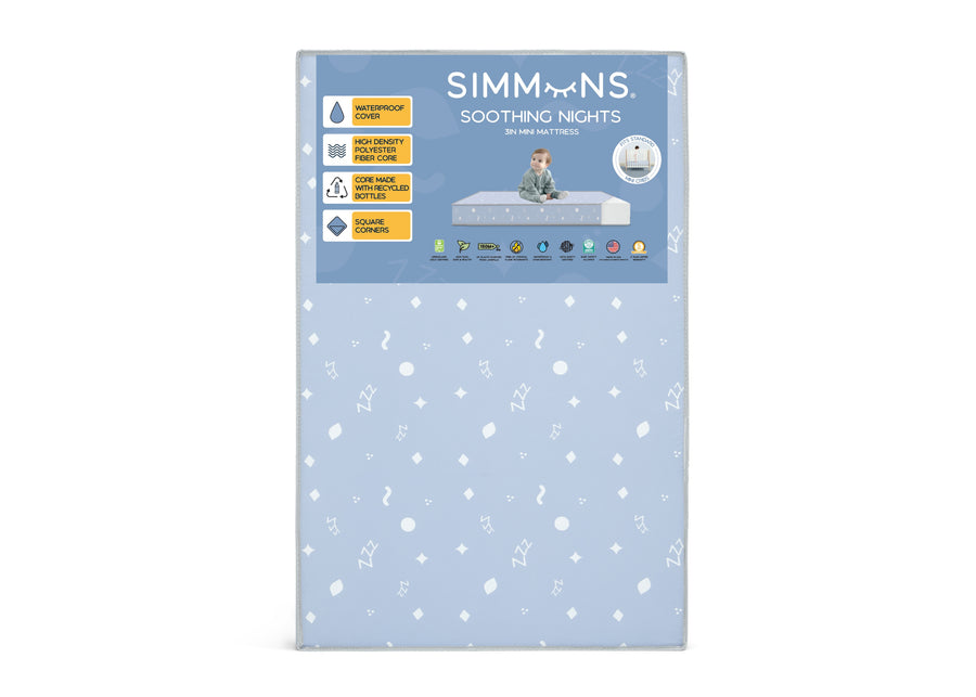Simmons mattress topper packaging with star pattern on a white background 12-Simmons Kids® Soothing Nights 3-inch Mini/Portable Crib Mattress