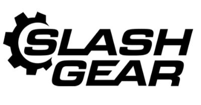 Logo of Slash Gear with a gear symbol and text on a white background