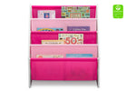 Delta Children White/Pink (130) Sling Book Rack Bookshelf for Kids, Front Silo View with Props Bianca White (130) 2-Sling Book Rack Bookshelf for Kids