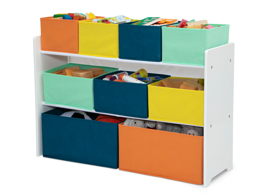White with Navy/Green/Pastel (1289) 37-Deluxe Multi-Bin Toy Organizer with Storage Bins
