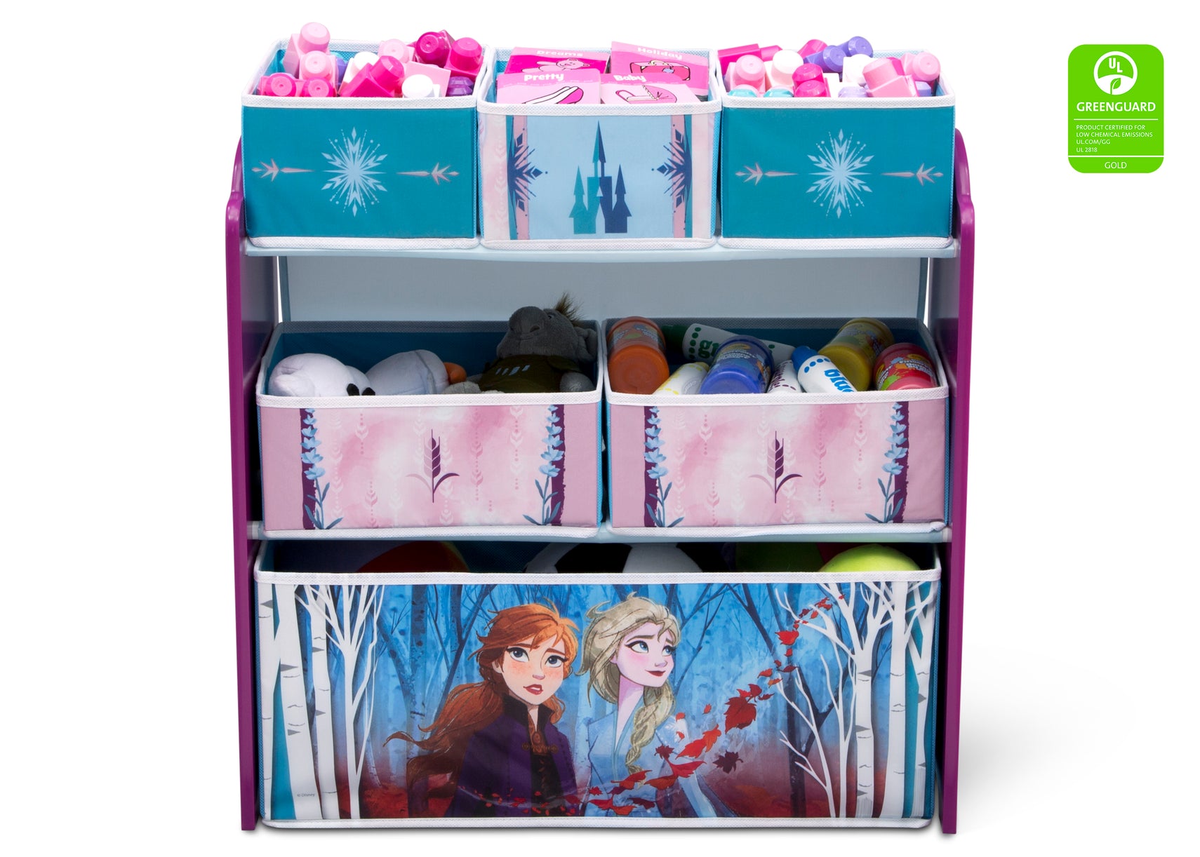 Delta Children Frozen 2 (1097) Design and Store 6 Bin Toy Organizer, Front Silo View