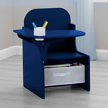 Blue children's chair with a tray and storage bin in a room setting. - Blue (295C) - Accessories