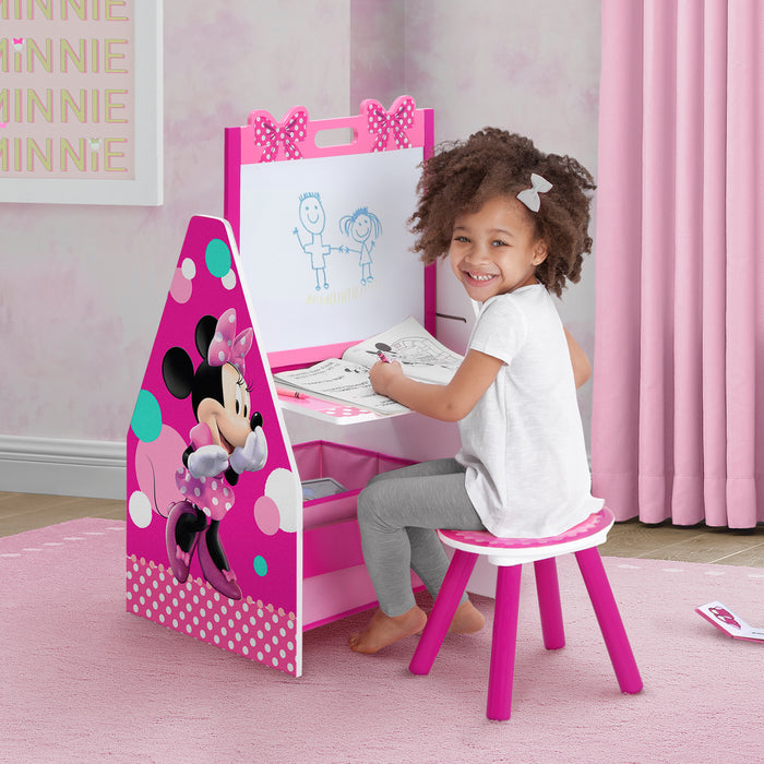 TE87519MN Activity center Minnie Lifestyle 102 2-Minnie Mouse Deluxe Kids Art Table - Easel, Desk, Stool, Toy Organizer