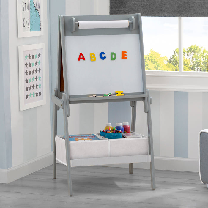TE87560GN Chelsea Easel magnets Lifestyle 101 1-Chelsea Double-Sided Storage Easel with Paper Roll and Magnets | Dry Erase Surface & Chalkboard Surface