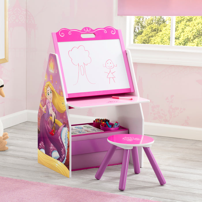 TE87602PS Princess Activity Center Easel Lifestyle 101 0-Princess Activity Center - Easel Desk with Stool & Toy Organizer