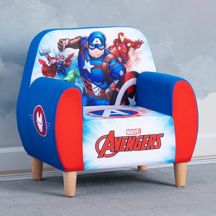 Children's chair with Marvel Avengers design on a gray background 1-Marvel Avengers Foam Chair