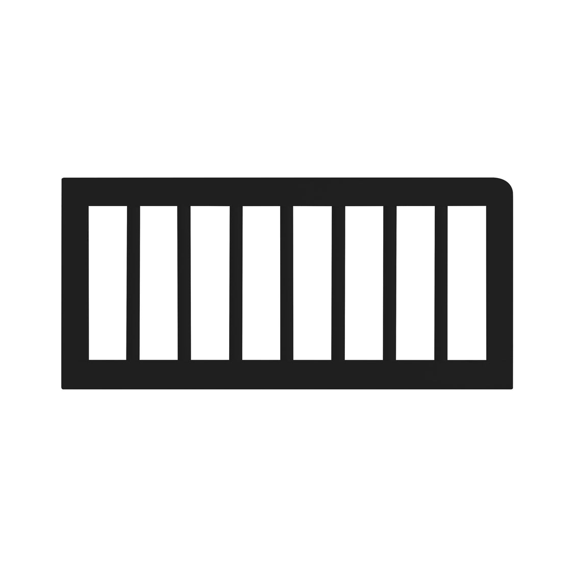 Black and white icon of a crib on a white background