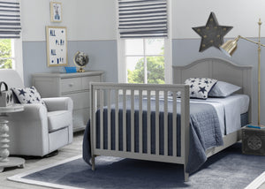 Grey (026) 9-Parker Mini Convertible Baby Crib with Mattress and 2 Sheets