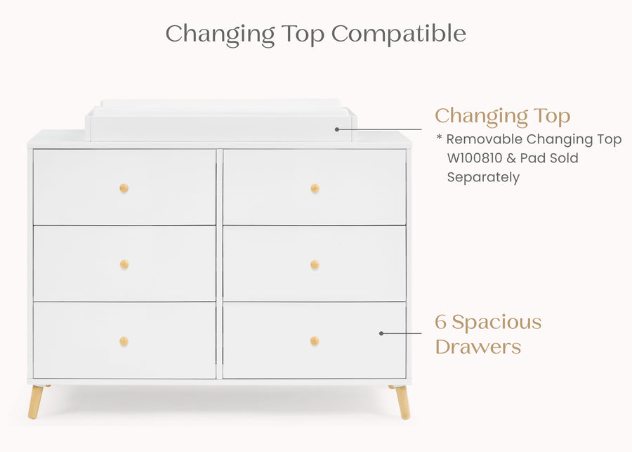 Bianca White with Natural (123) 3-Essex 6 Drawer Dresser with Interlocking Drawers