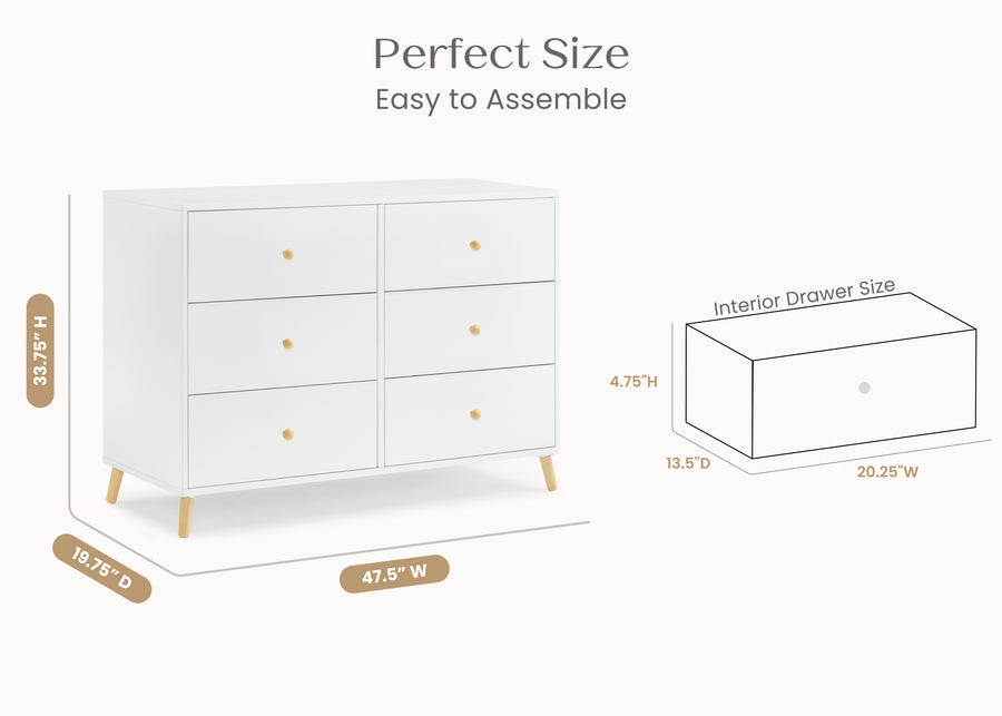 Bianca White with Natural (123) 5-Essex 6 Drawer Dresser with Interlocking Drawers