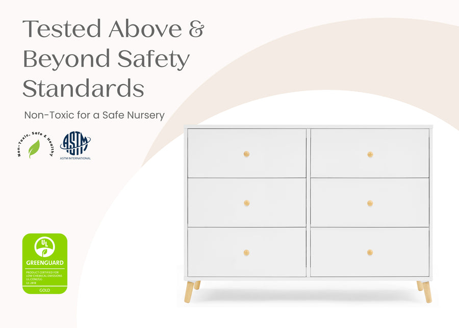 Bianca White with Natural (123) 9-Essex 6 Drawer Dresser with Interlocking Drawers