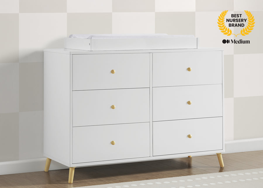 Bianca White with Natural (123) 2-Essex 6 Drawer Dresser with Interlocking Drawers