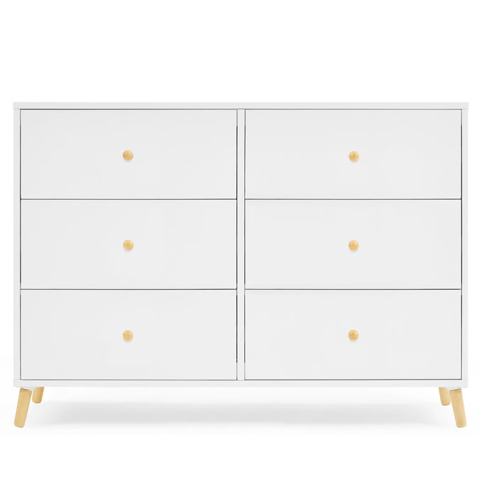 DCB: Bianca White with Natural (123) 15-Essex 6 Drawer Dresser with Interlocking Drawers