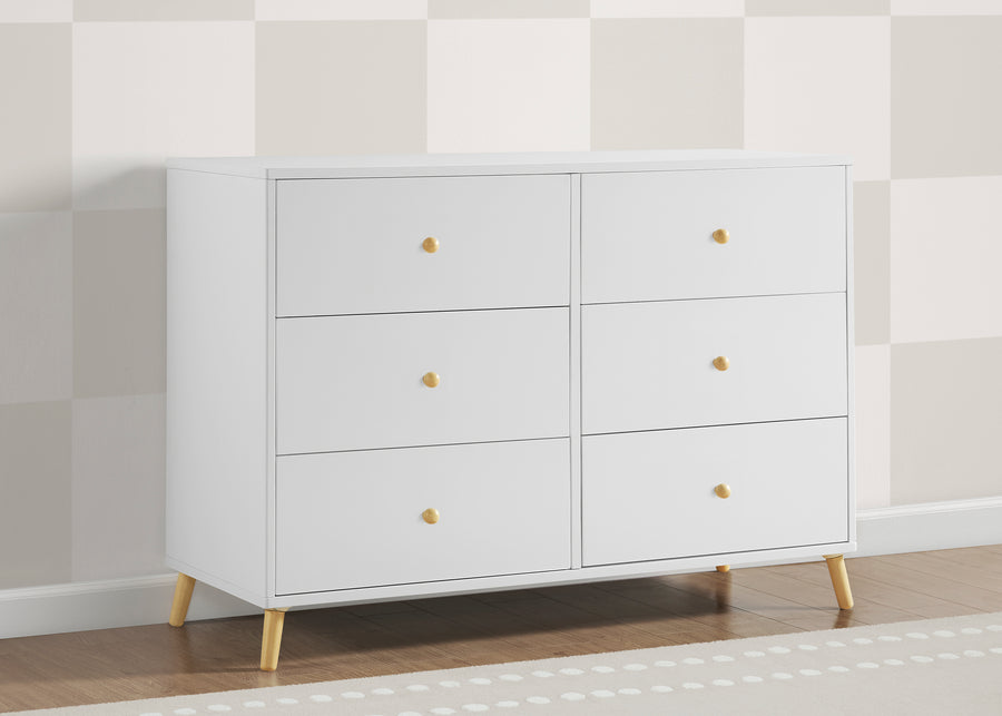 Bianca White with Natural (123) 1-Essex 6 Drawer Dresser with Interlocking Drawers