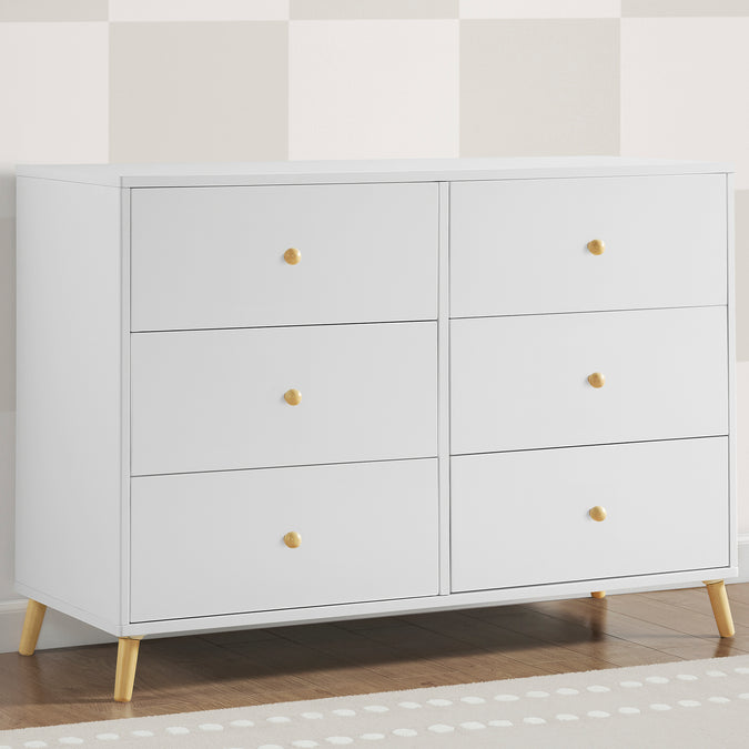 Bianca White with Natural (123) 14-Essex 6 Drawer Dresser with Interlocking Drawers