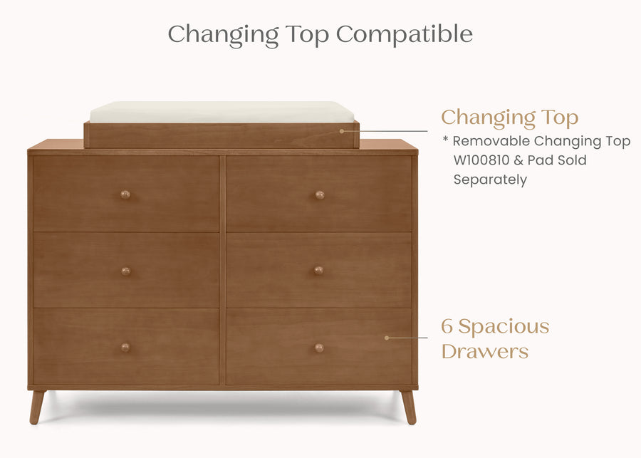 Chestnut (836) 35-Essex 6 Drawer Dresser with Interlocking Drawers