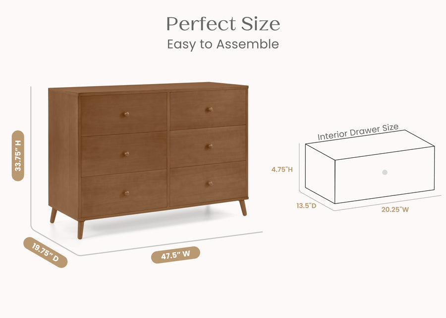 Chestnut (836) 37-Essex 6 Drawer Dresser with Interlocking Drawers