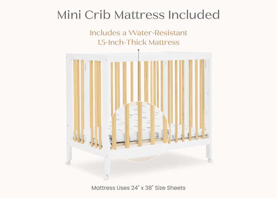 Bianca White with Natural (123) 6-Mia Portable Folding Mini Crib with 1.5-Inch Mattress
