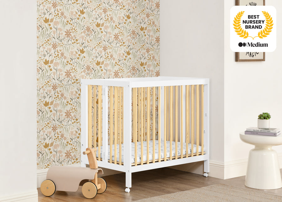 Bianca White with Natural (123) 2-Mia Portable Folding Mini Crib with 1.5-Inch Mattress