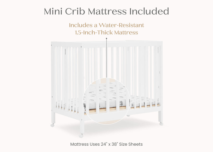 Bianca White (130) 22-Mia Portable Folding Mini Crib with 1.5-Inch Mattress
