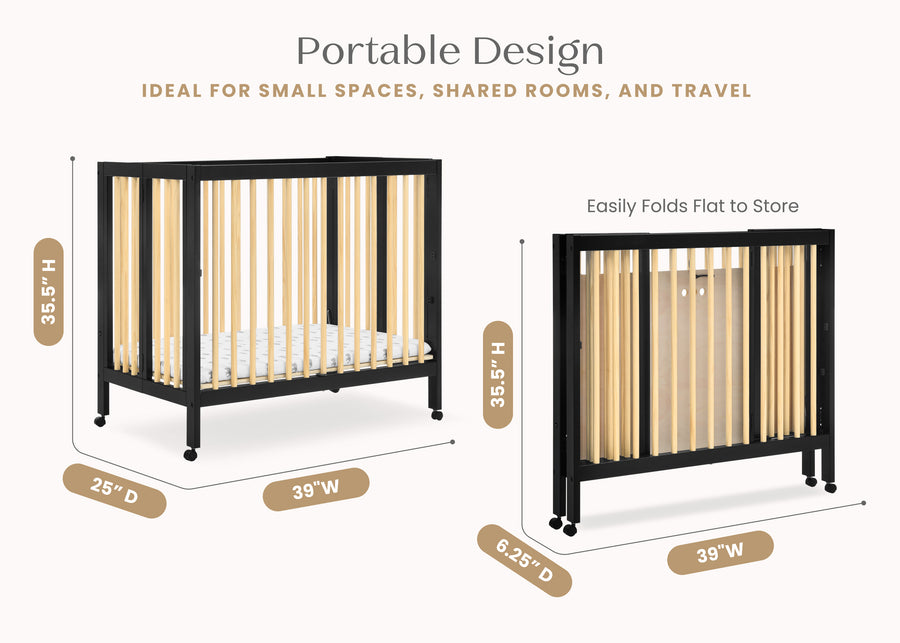 Ebony with Natural (1482) 35-Mia Portable Folding Mini Crib with 1.5-Inch Mattress