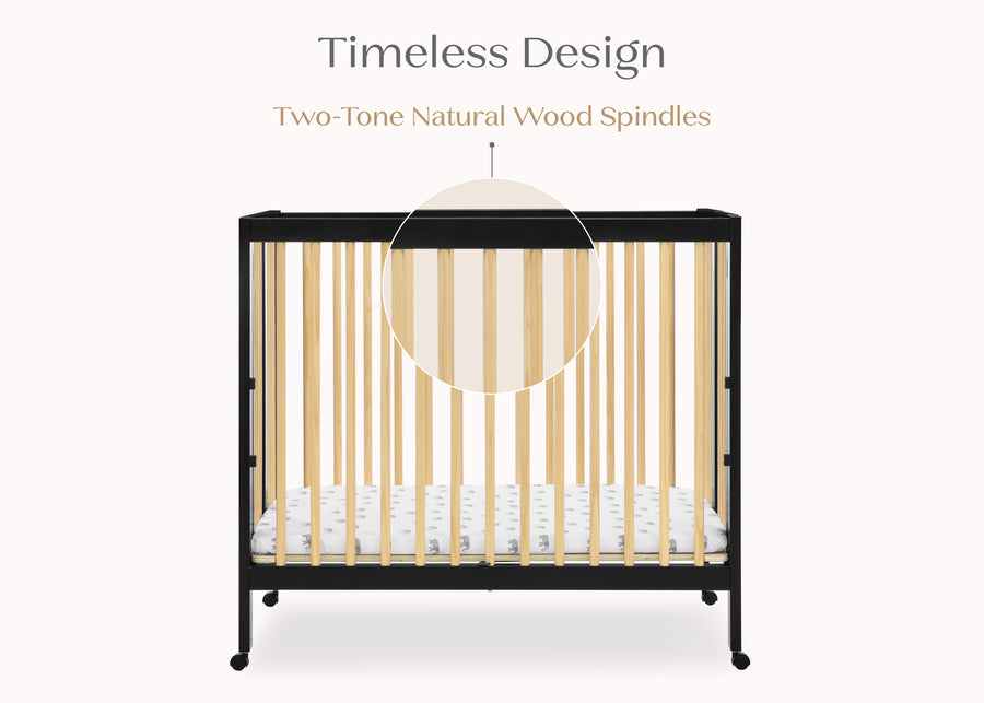 Ebony with Natural (1482) 39-Mia Portable Folding Mini Crib with 1.5-Inch Mattress