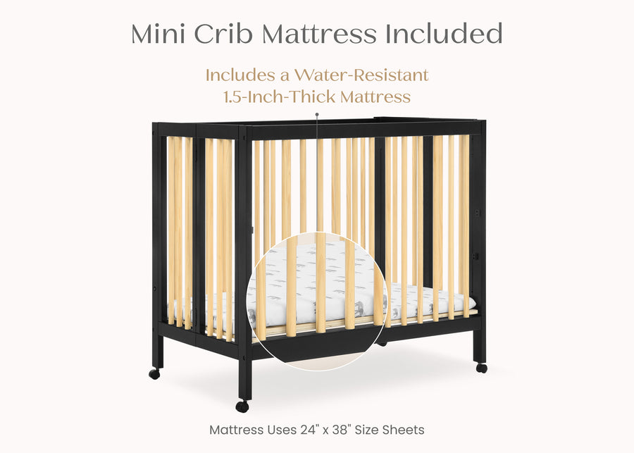 Ebony with Natural (1482) 38-Mia Portable Folding Mini Crib with 1.5-Inch Mattress