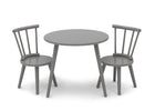 A three-piece children's dining set consisting of a round gray table and two matching spindle-back chairs, shown on a plain white background. 7-Homestead Table and Chair Set (2 Chairs Included)