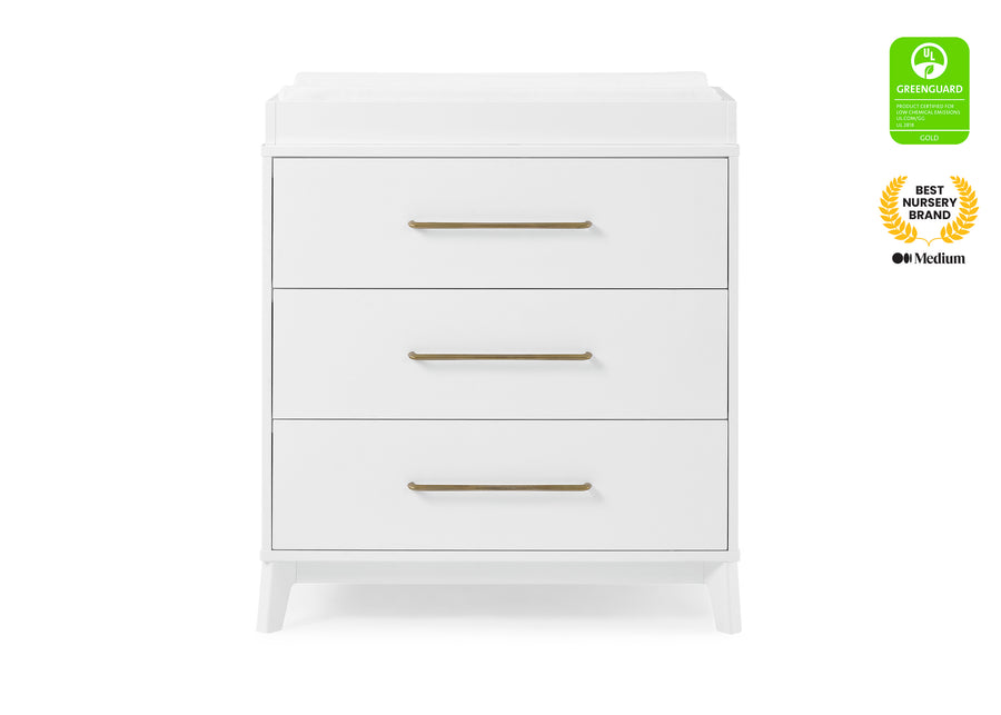 Bianca White (130) 2-Spencer 3 Drawer Dresser with Changing Top and Interlocking Drawers